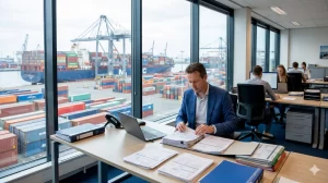 Visuele gids over exportdocumenten voor internationale handel met informatie over handelsfacturen, douaneverplichtingen en le