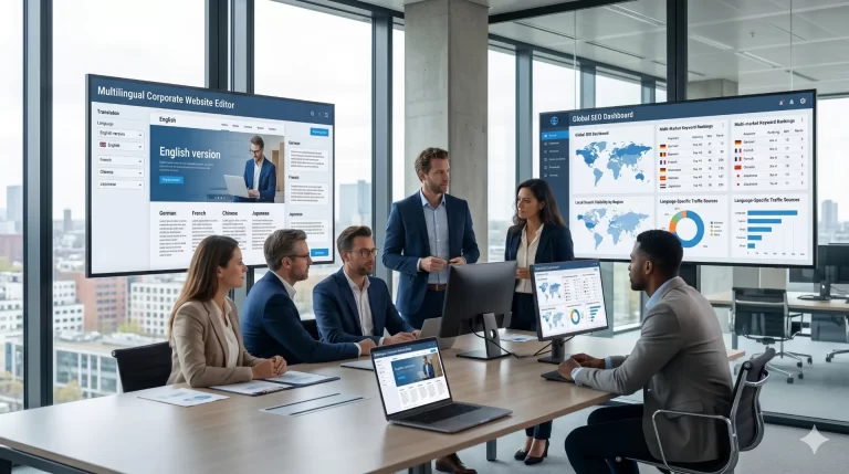 Grafisch overzicht van meertalige zakelijke website maken met internationale groeistrategieën